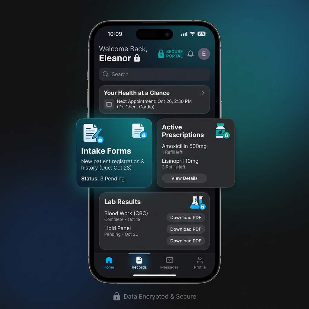 Secure Patient Records Mobile Portal interface